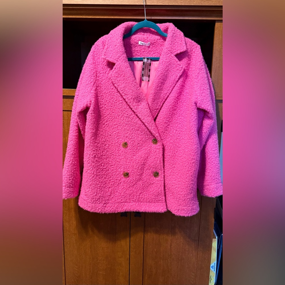 NWT Cozy Co L pp23 Chic Pink Teddy Jacket Coat